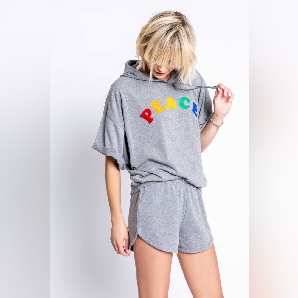 *SALE* NWT PJ SALVAGE Peace Short-Sleeve Hooded Sweatshirt Sz Large Loungewear
